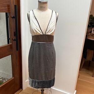 Catherine Malandrino Grey and Cream Mixed material Midi Dress